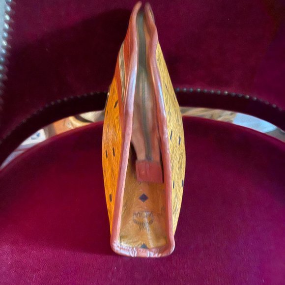 Authentic MCM Visetos Caramel and Tan Coated Canvas Zipper Clutch Purse Handbag - Picture 4 of 10